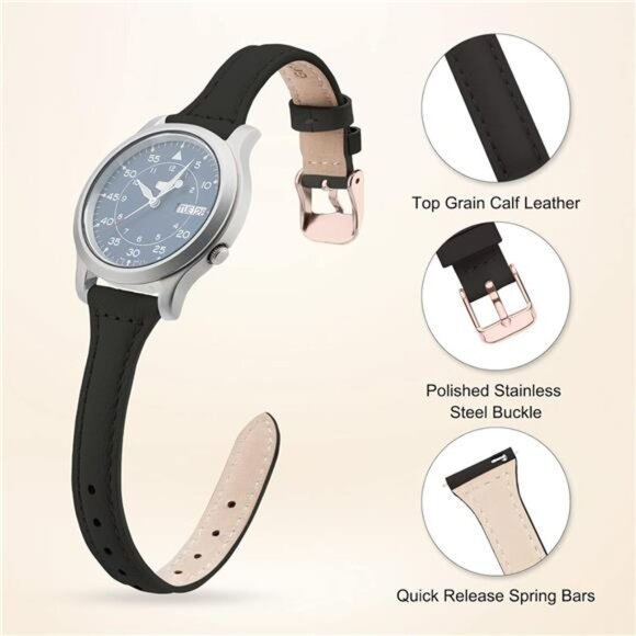Christmas Gift Quick Release Leather Watch Bands for Women Ladies Watch Black main image 6